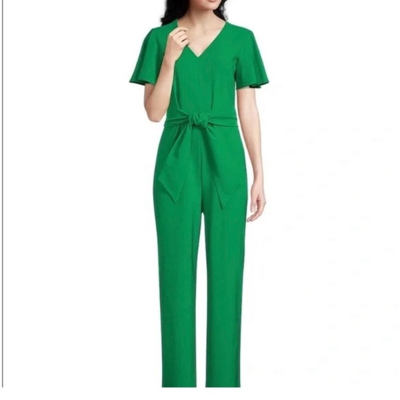 Preston & York - V Neck Tie Waist Green Jumpsuit - Size 8 - Picture 1 of 7